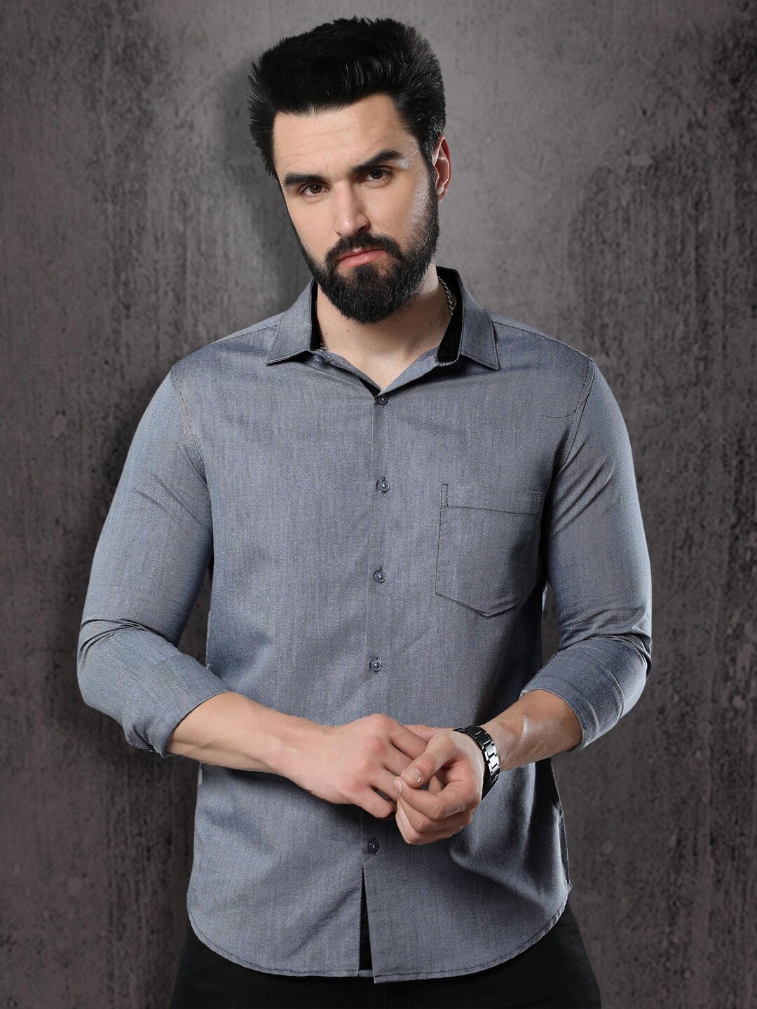 

1 Stop Fashion Men Standard Cotton Formal Shirt, Grey