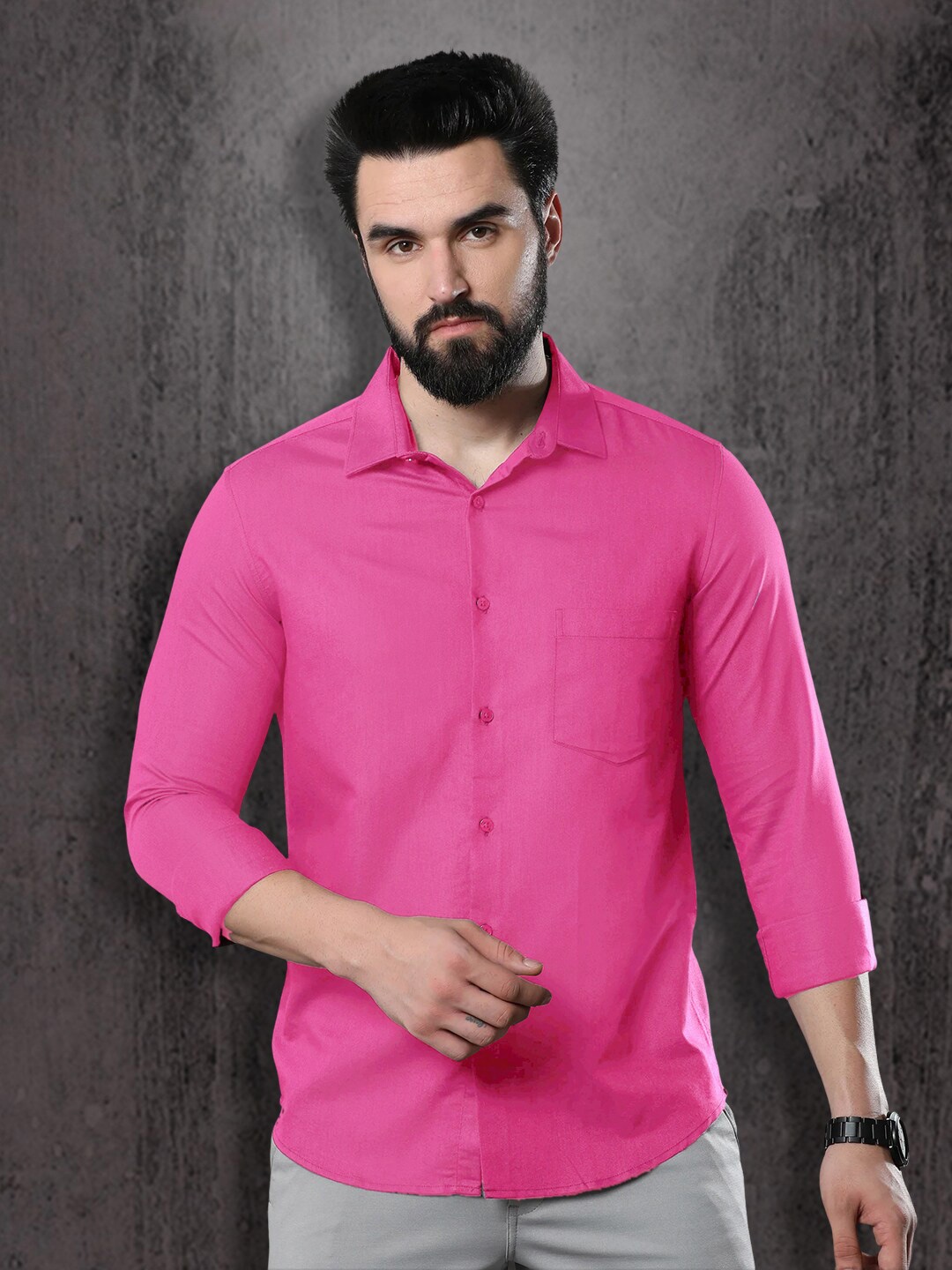 

1 Stop Fashion Standard Slim Fit Cotton Casual Shirt, Pink