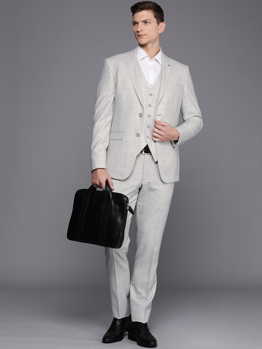 

Louis Philippe Men Gods & Kings Slim Fit Single-Breasted 3-Piece Formal Suit, Grey