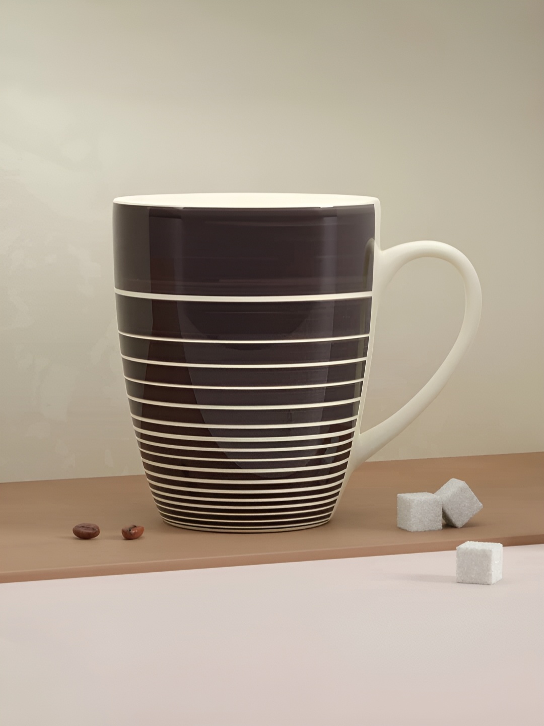 

The Earth Store Brown & White Striped Ceramic Glossy Coffee Mug 280 ml