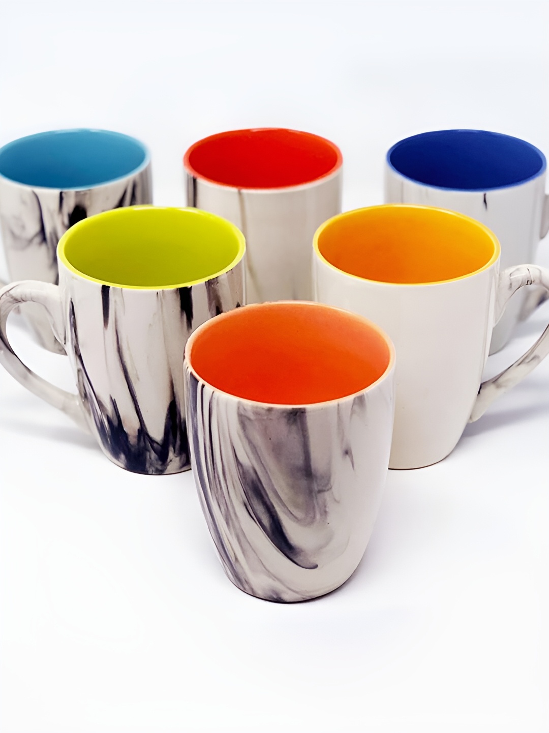 

The Earth Store White 6 Pcs Printed Microwave Safe Glossy Finish Ceramic Mugs 340 ml Each