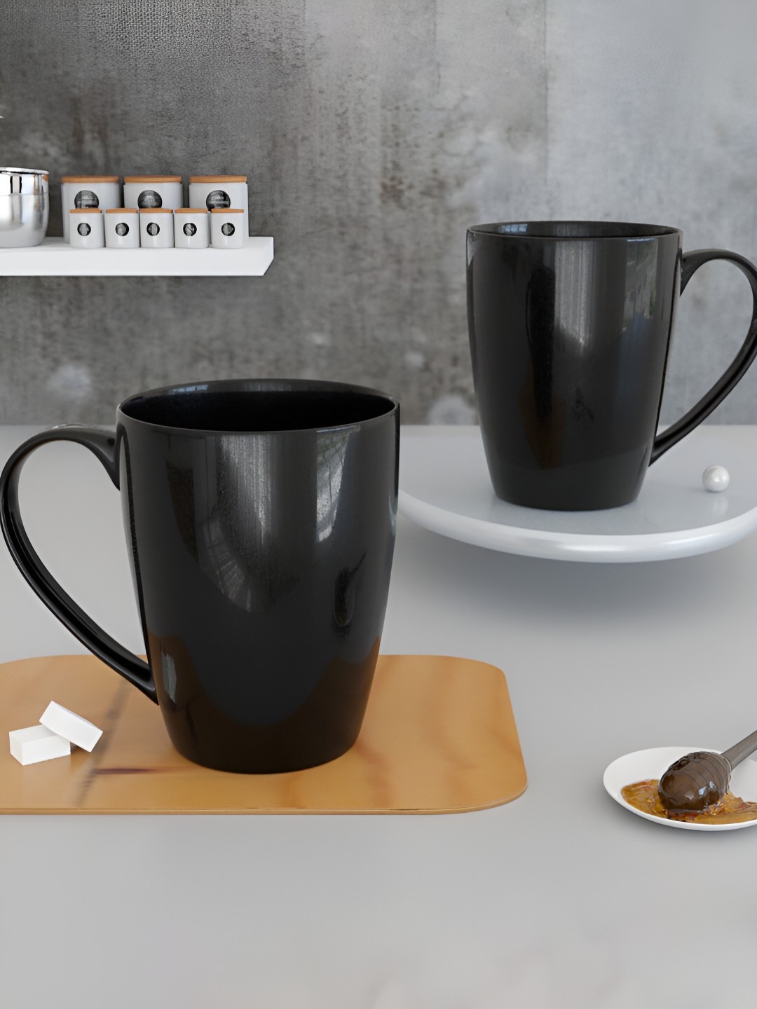 

The Earth Store Black 2 Pcs Microwave Safe Glossy Finish Ceramic Mugs 280 ml Each