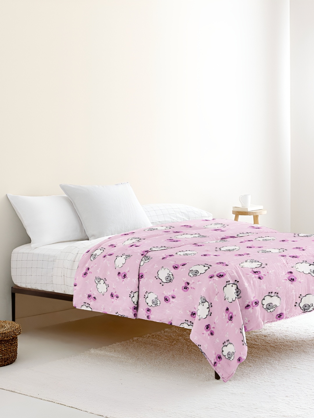 

THE BABY ATELIER Pink & White Printed Cotton Single Bed Quilt