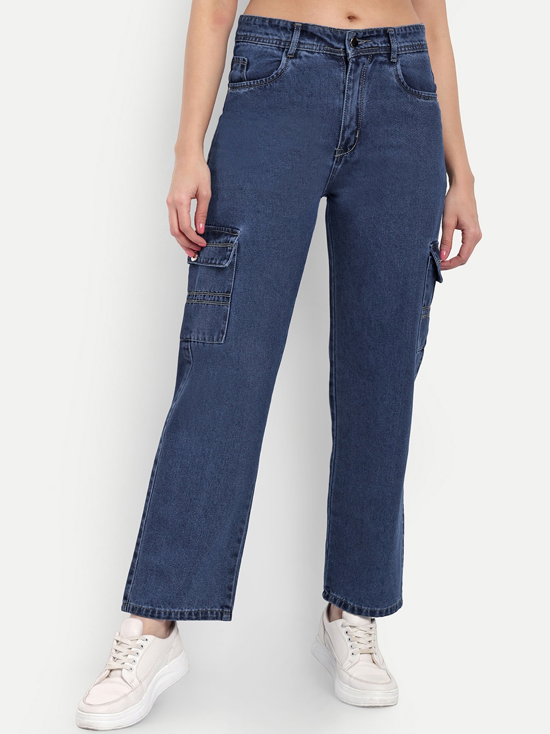 

BROADSTAR Women Smart Straight Fit High-Rise Cotton Jeans, Blue