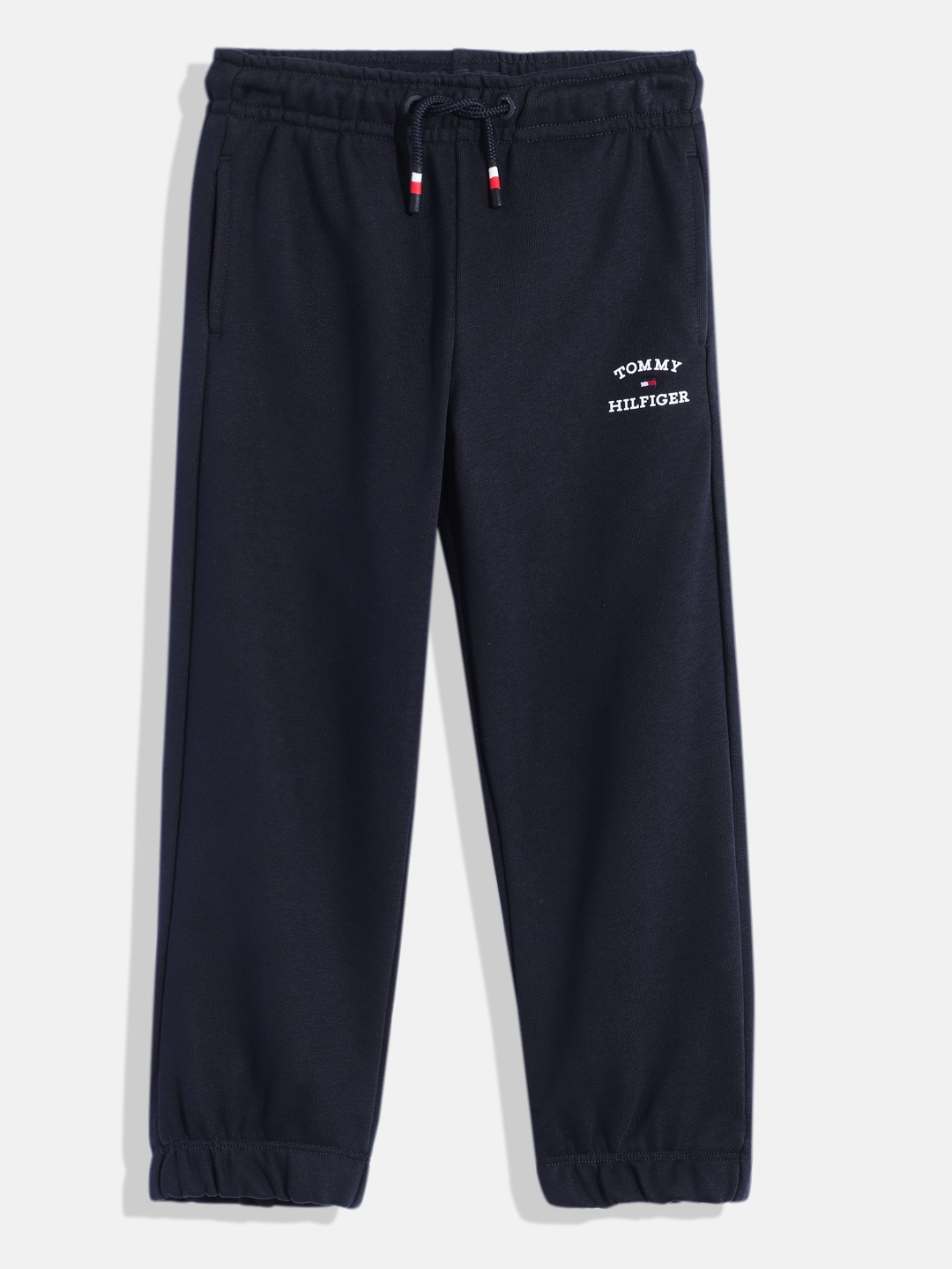 

Tommy Hilfiger Boys Solid Knitted Joggers With Minimal Brand Logo Print Detail, Navy blue