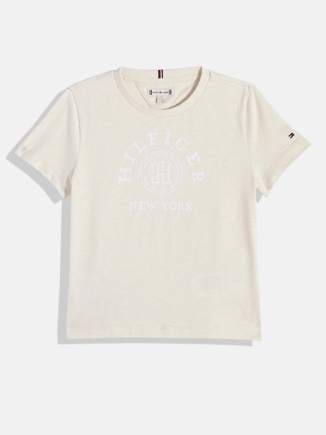 

Tommy Hilfiger Girls Brand Logo Printed Pure Cotton T-shirt, Off white