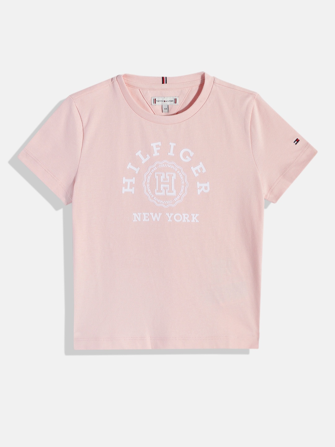 

Tommy Hilfiger Girls Brand Logo Printed Pure Cotton T-shirt, Pink
