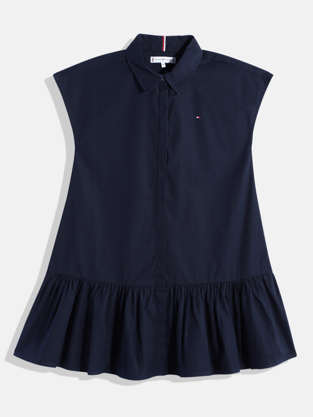 

Tommy Hilfiger Solid Pure Cotton Drop-Waist Style Shirt Dress, Navy blue
