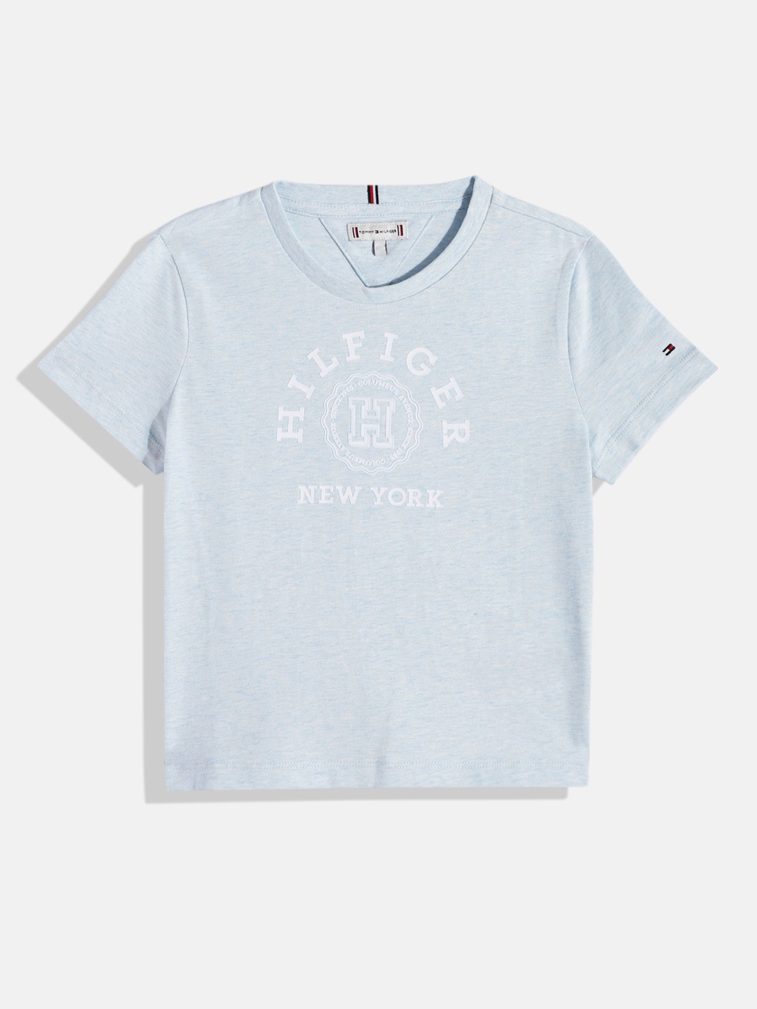 

Tommy Hilfiger Girls Brand Logo Printed Pure Cotton T-shirt, Blue