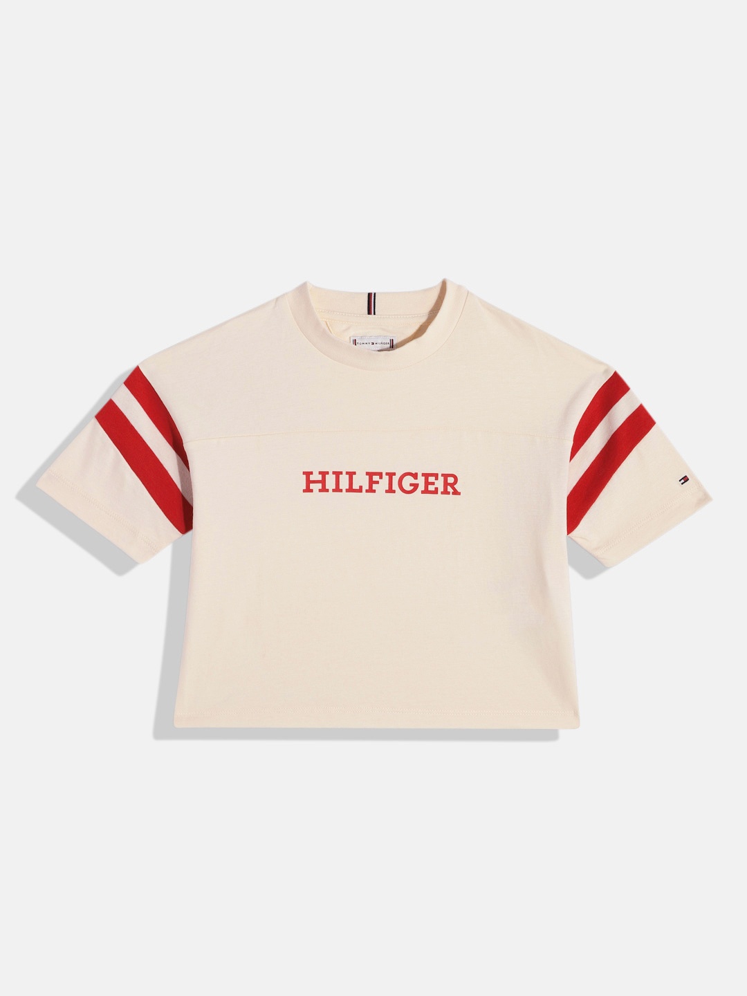 

Tommy Hilfiger Girls Brand Logo Print Pure Cotton T-shirt, Beige