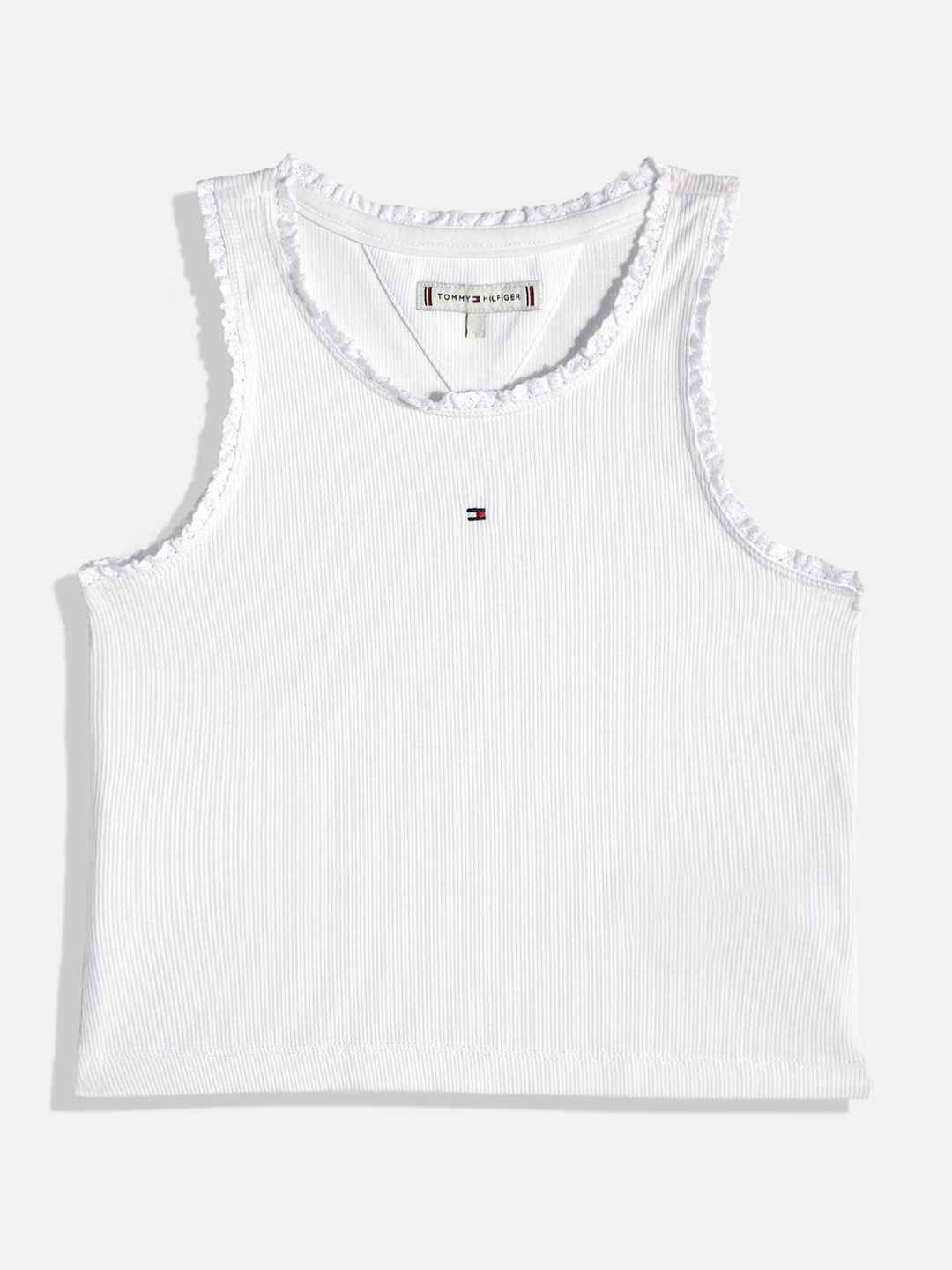 

Tommy Hilfiger Girls Ribbed Lace Inserts Tank Top, White