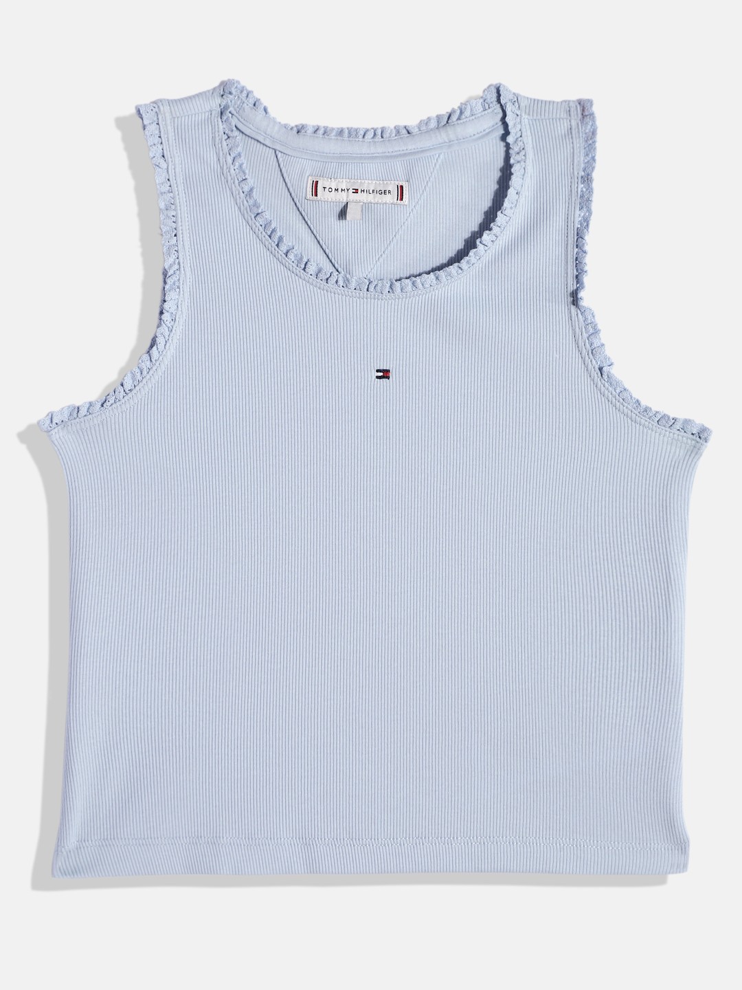

Tommy Hilfiger Girls Ribbed Lace Inserts Tank Top, Blue