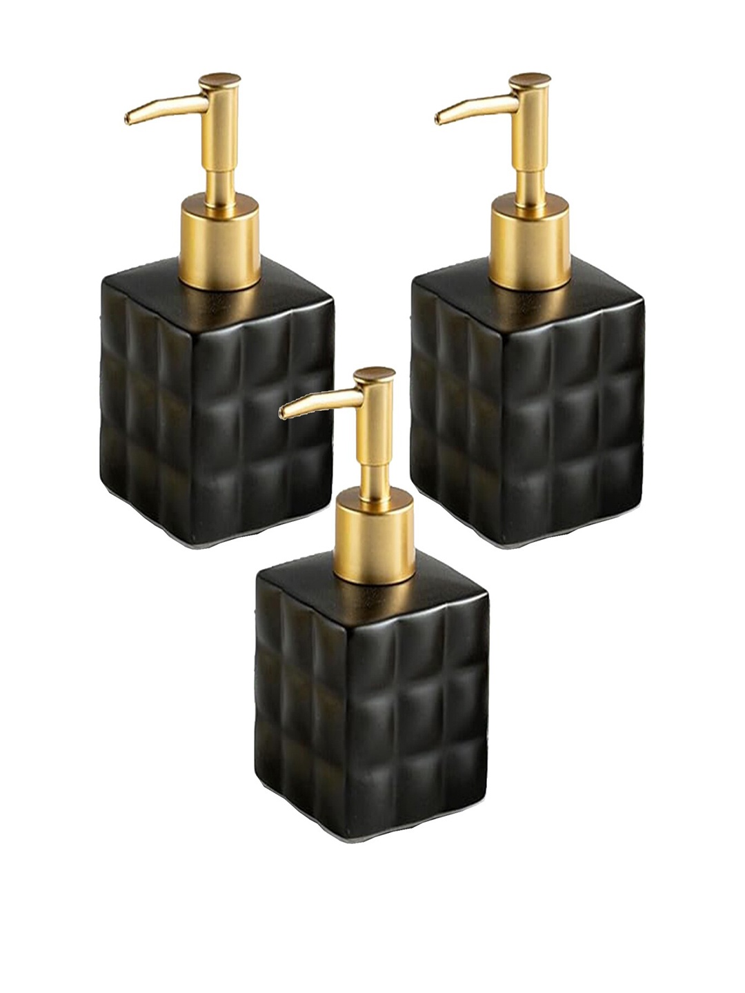 

Kuber Industries 3 pieces Checked Ceramic Soap Dispenser - 220 ml each, Black