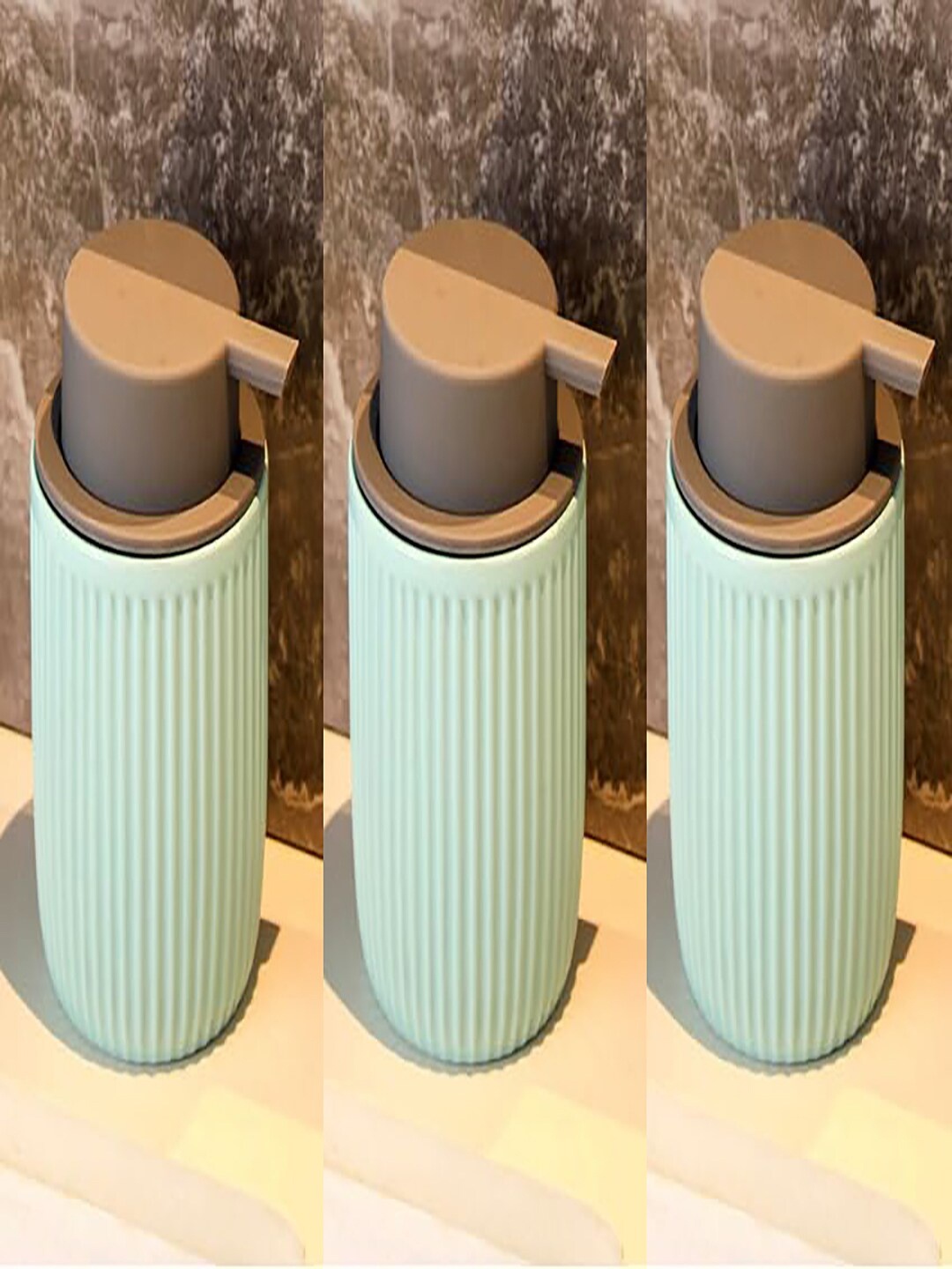 

Kuber Industries Sea Green 3 Pcs Striped Ceramic Liquid Soap Dispensers - 320 ml