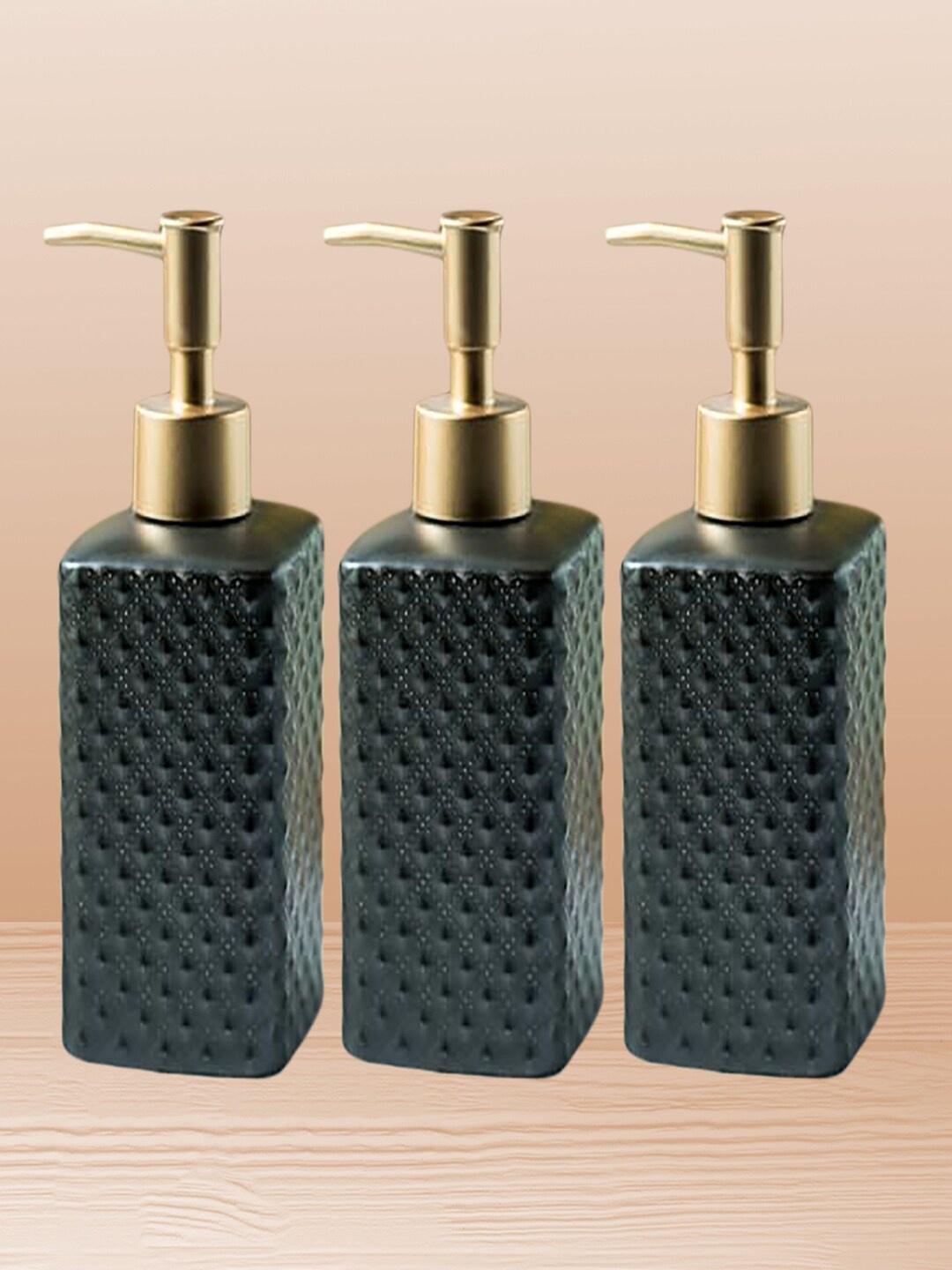 

Kuber Industries Green 3 Pieces Textured Ceramic Soap Dispensers - 350 ml