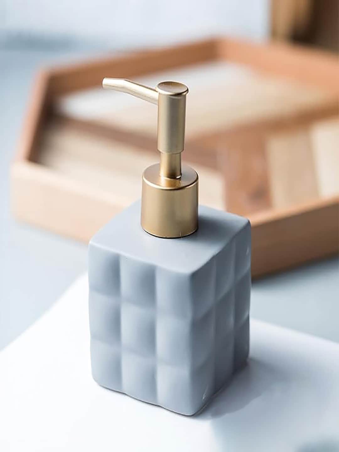 

Kuber Industries Grey Geometric Ceramic Liquid Soap Dispenser - 220 ml