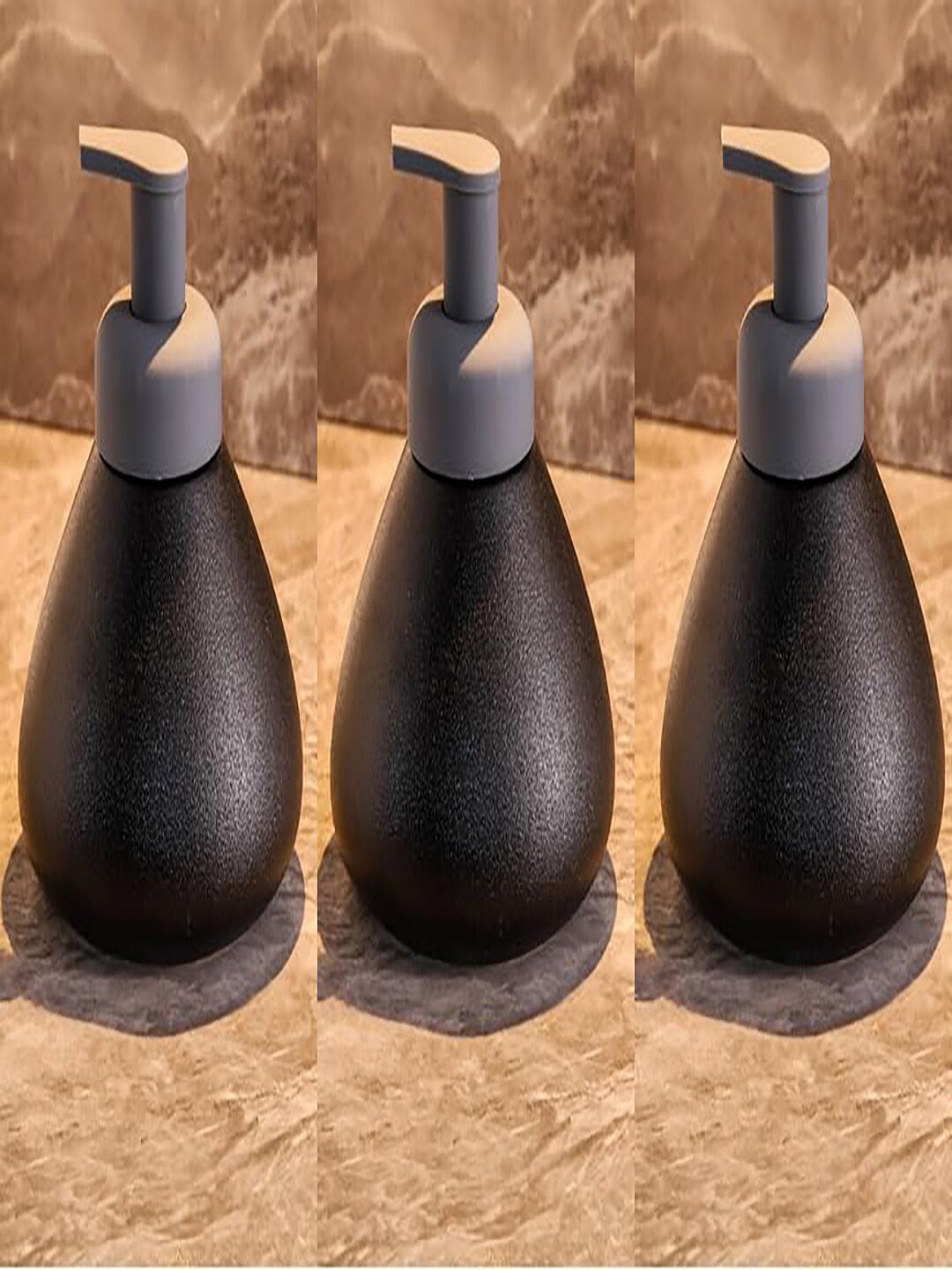 

Kuber Industries Black 3 Pieces Textured Ceramic Liquid Soap Dispensers 360 ml