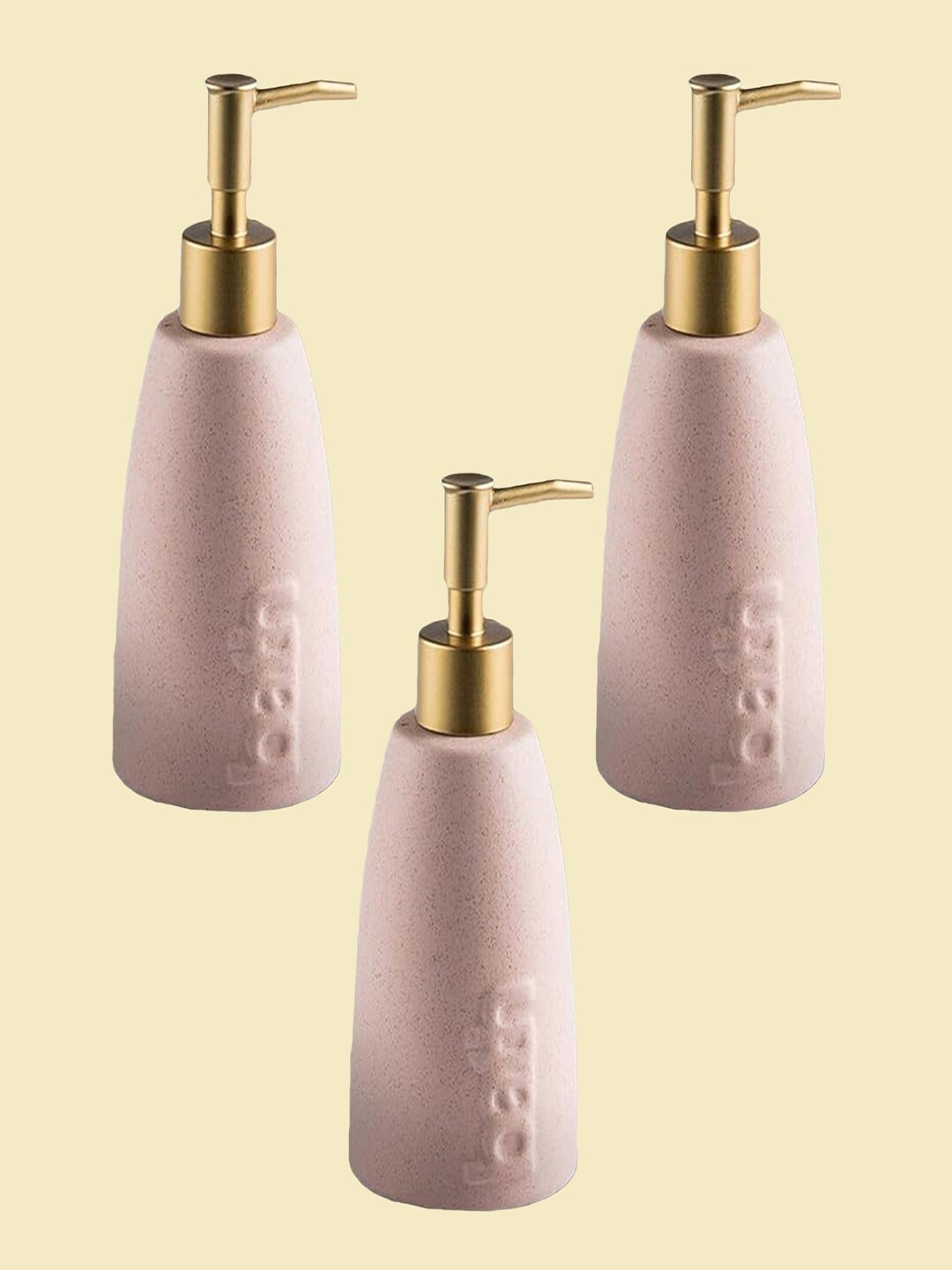 

Kuber Industries Pink 3 Pcs Textured Ceramic Liquid Soap Dispenser - 320 ml