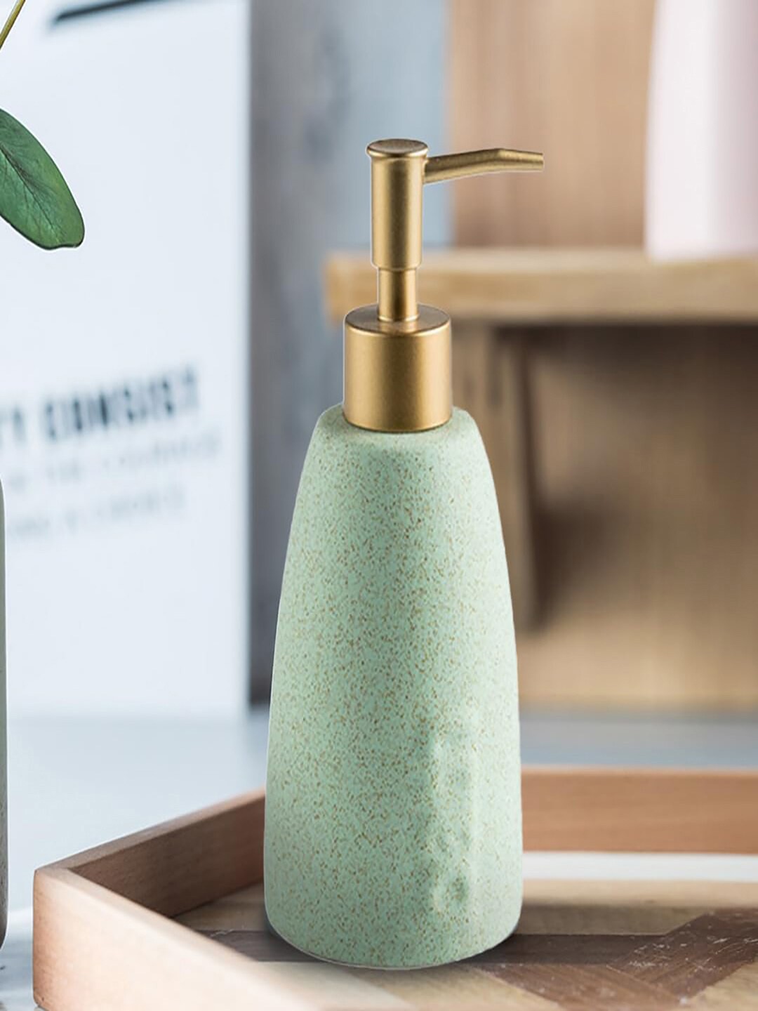 

Kuber Industries Green Bathroom Ceramic Liquid Soap Dispenser 320 ml