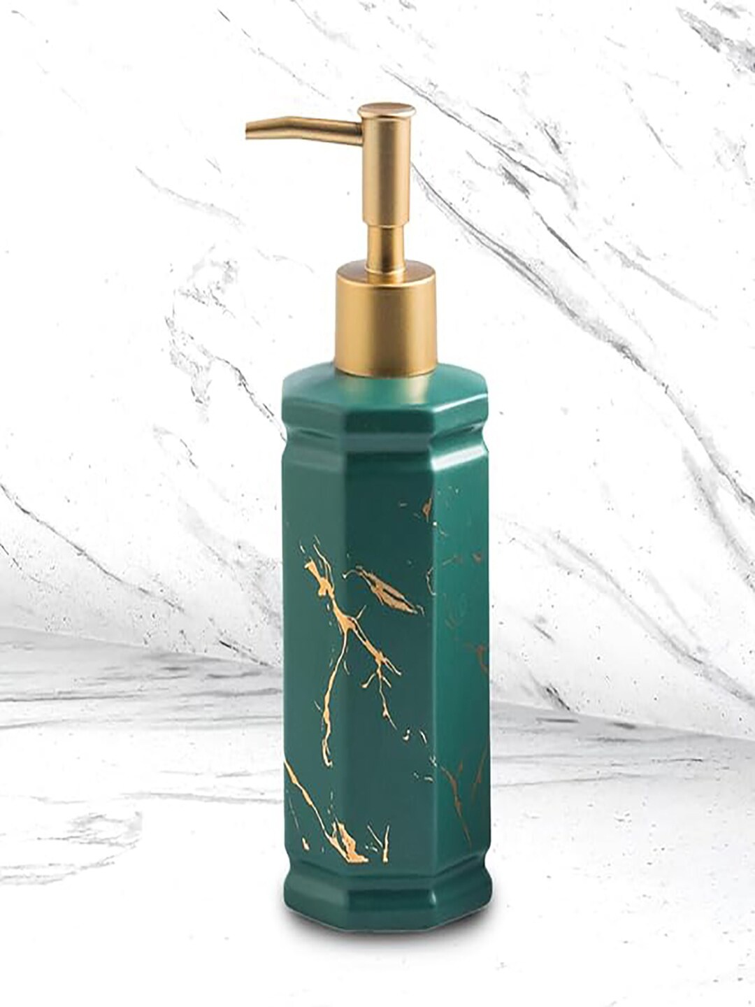 

Kuber Industries Green Abstract Pattern Ceramic Soap Dispenser 350 ml