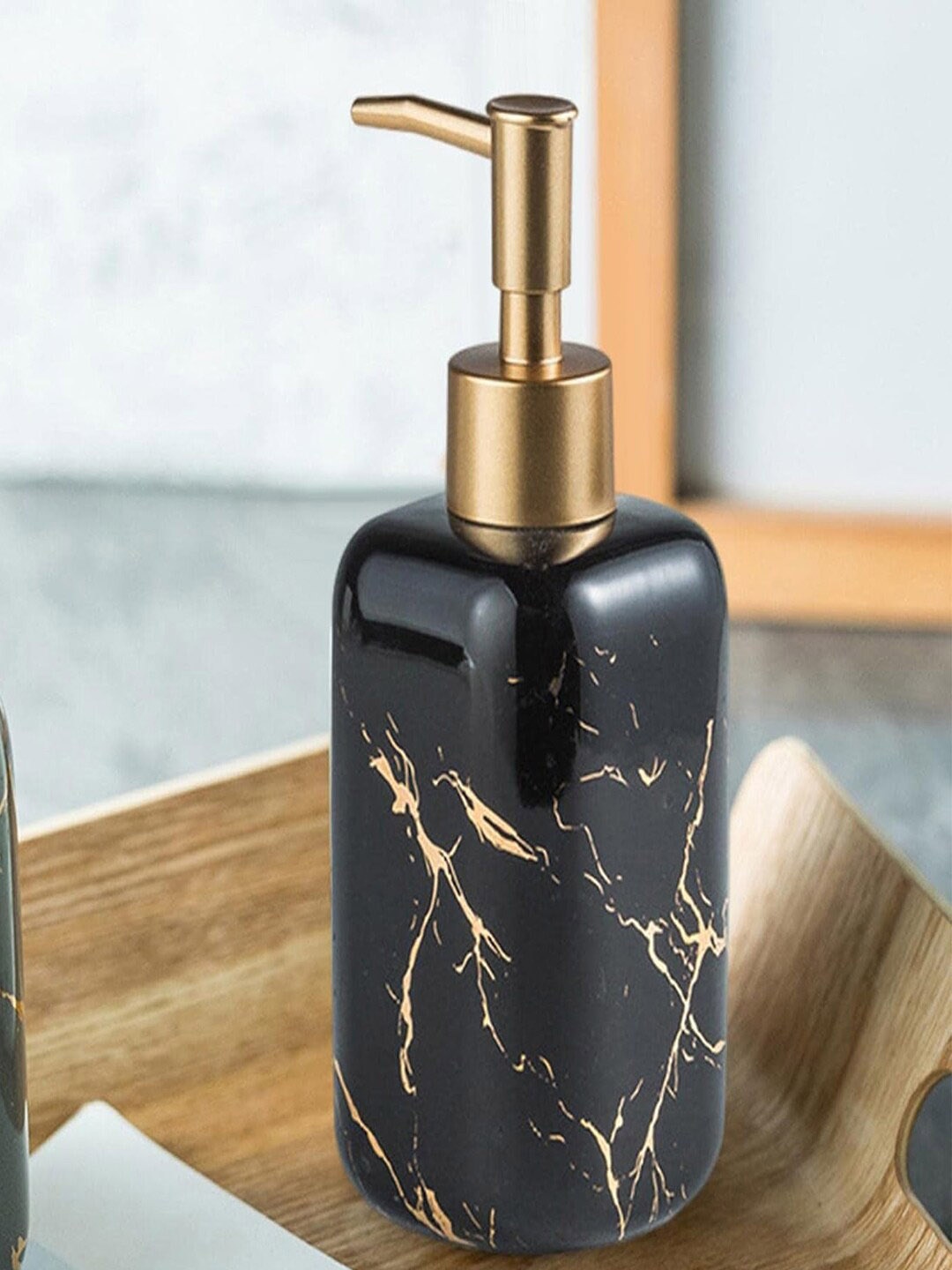 

Kuber Industries Black Abstract Printed Marble Ceramic Liquid Soap Dispenser 300ml