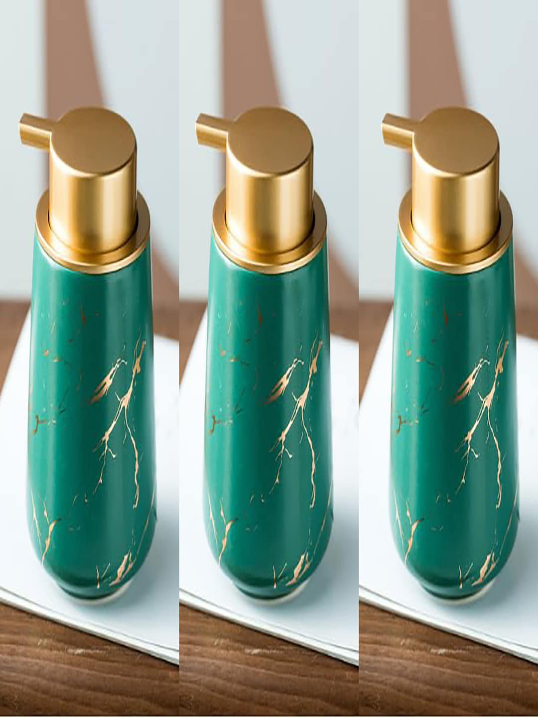 

Kuber Industries Green 3 Pieces Abstract Ceramic Liquid Soap Dispenser 400 ml each