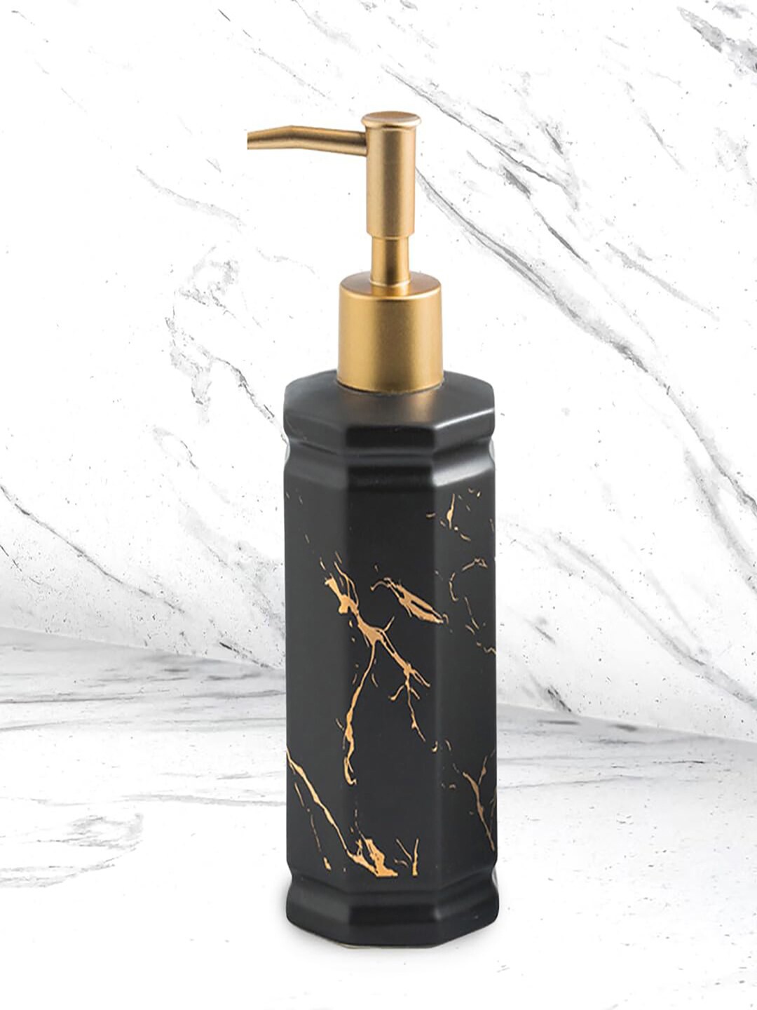

Kuber Industries Black Abstract Ceramic Liquid Soap Dispenser 350 ml