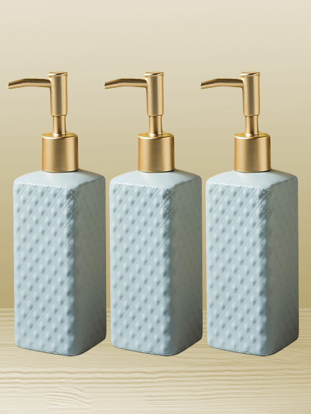 

Kuber Industries Blue 3 Pieces Textured Ceramic Soap Dispenser