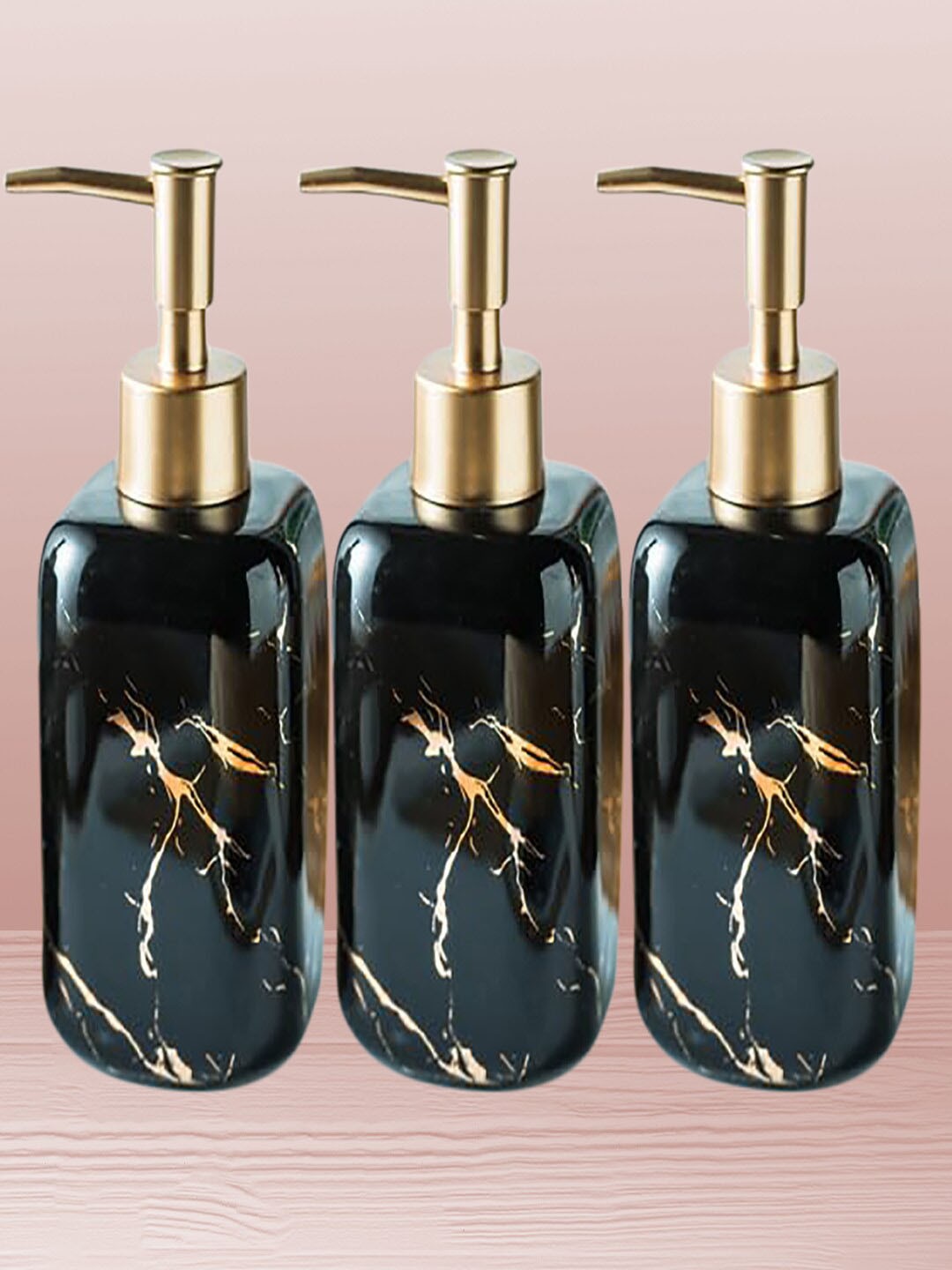 

Kuber Industries Black 3 Pieces Abstract Ceramic Liquid Soap Dispenser 300 ml each