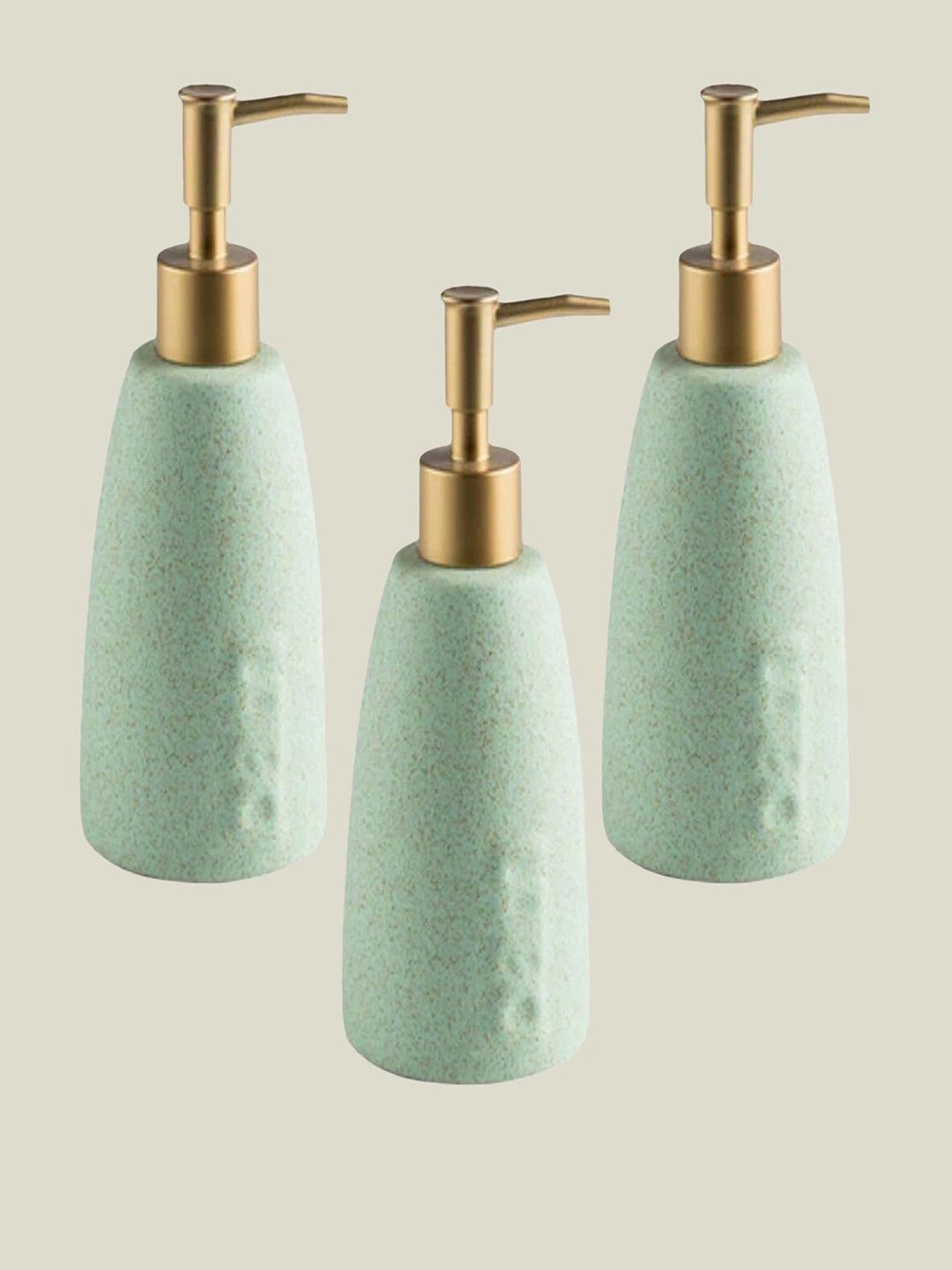 

Kuber Industries Green 3 Pieces Textured Ceramic Liquid Soap Dispenser 320 ml each