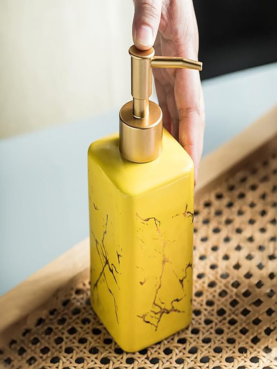 

Kuber Industries Yellow Abstract Ceramic Liquid Soap Dispenser 320 ml
