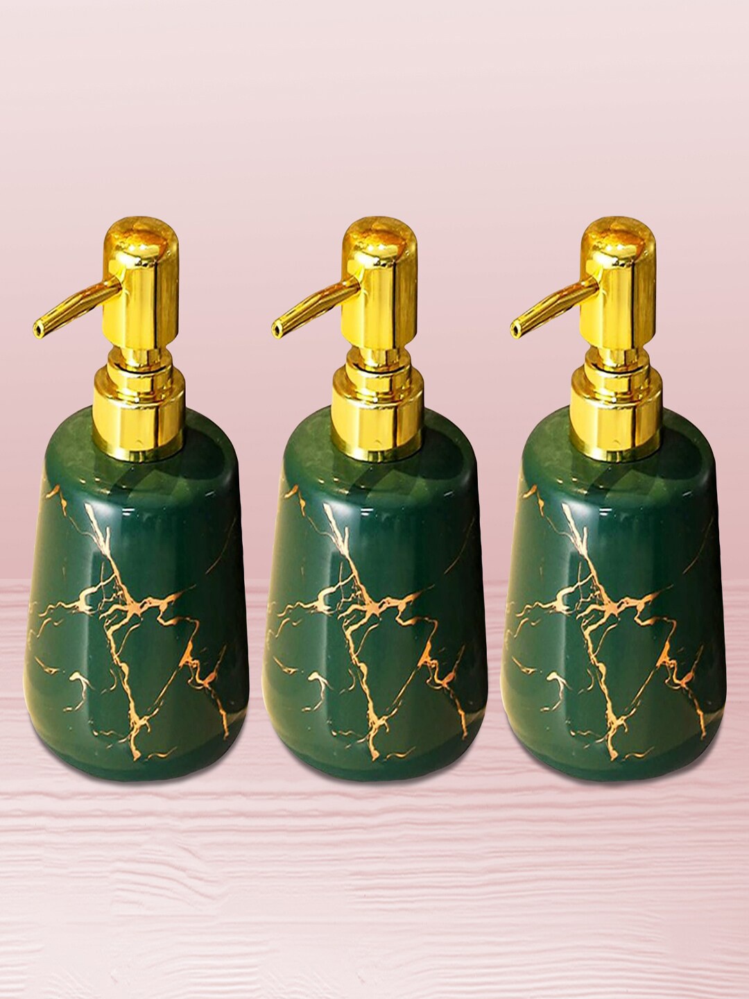 

Kuber Industries Green 3 Pieces Abstract Ceramic Liquid Soap Dispenser 260 ml Each
