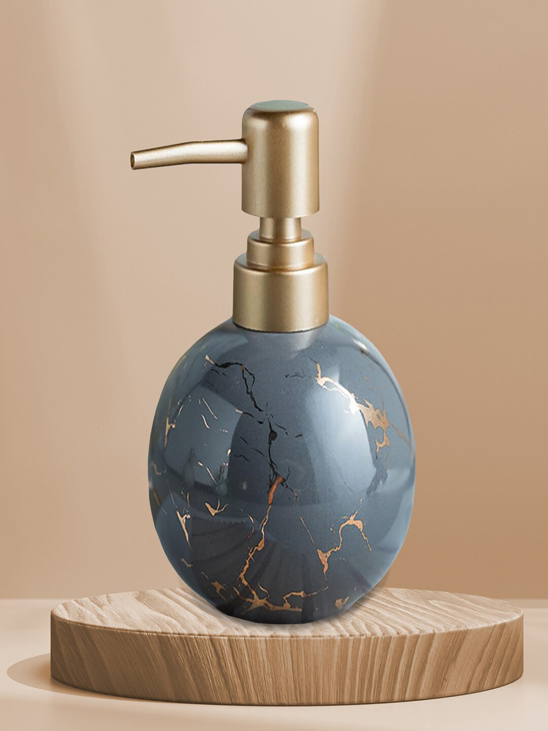 

Kuber Industries Grey & Gold Toned Abstract Glossy Ceramic Liquid Soap Dispenser - 300 ml