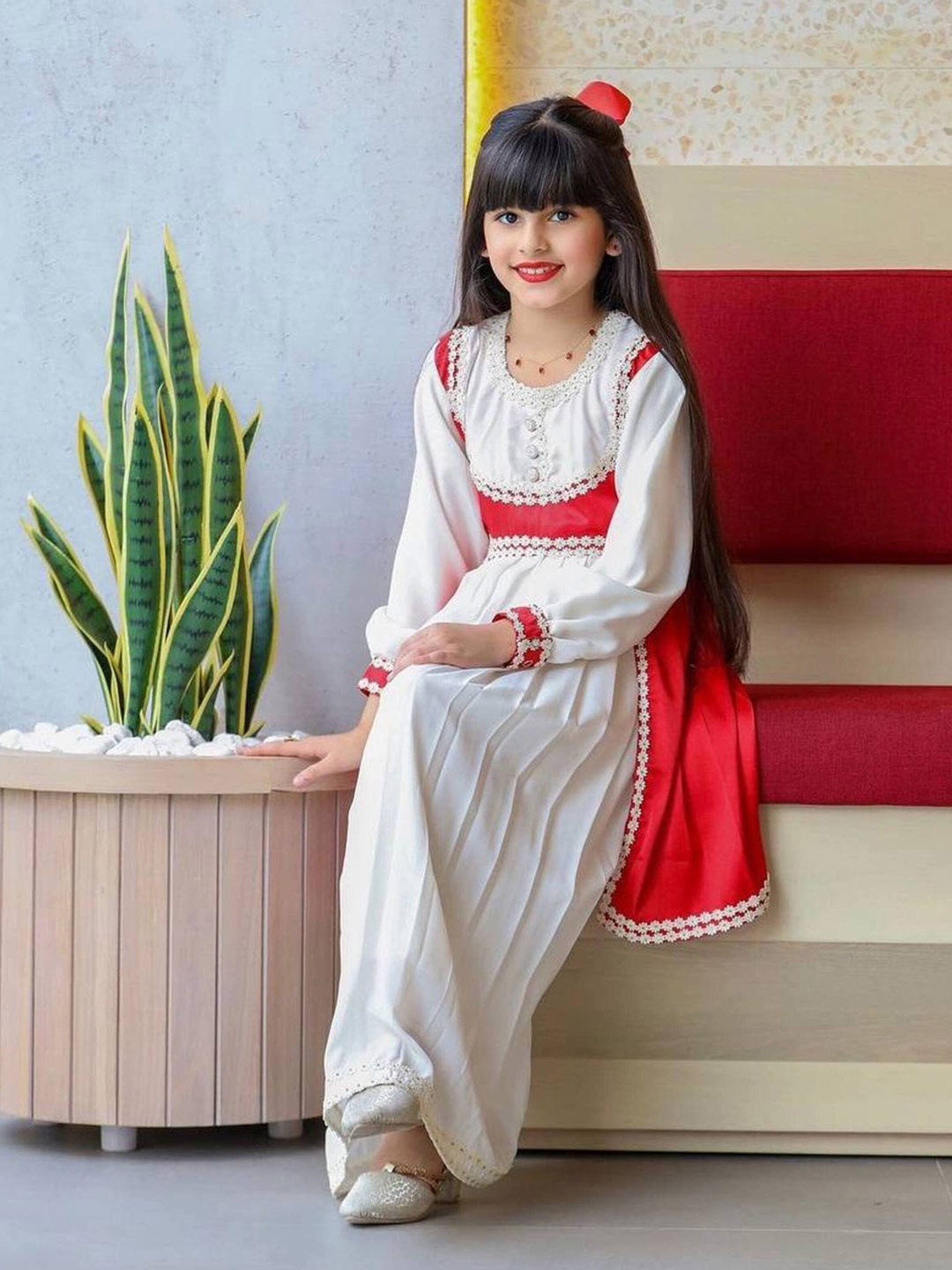 

BAESD Girls Round Neck Georgette A-Line Dress, White