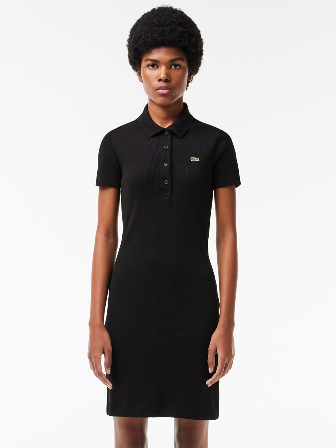 

Lacoste Self Design Ribbed Slim Fit Cotton T Shirt Dress, Black