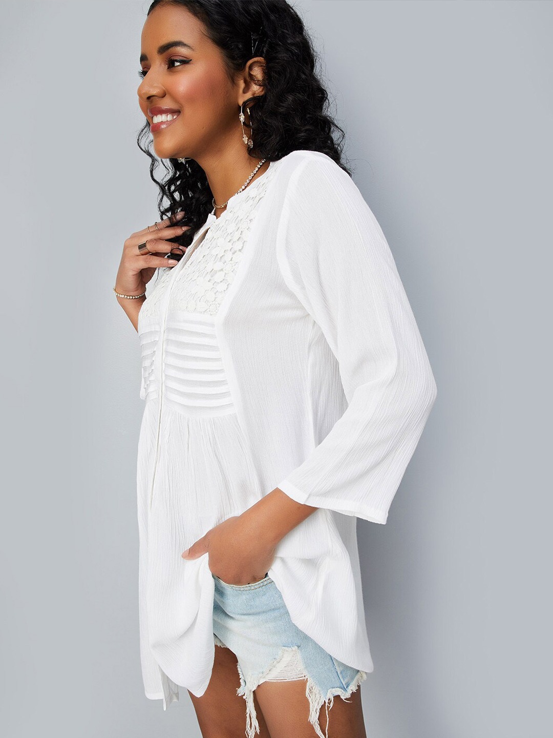 

max Embroidered Mandarin Collar Tunic, Off white