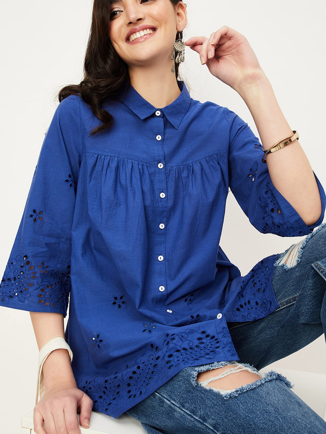 

max Shirt Collar Tunic, Blue