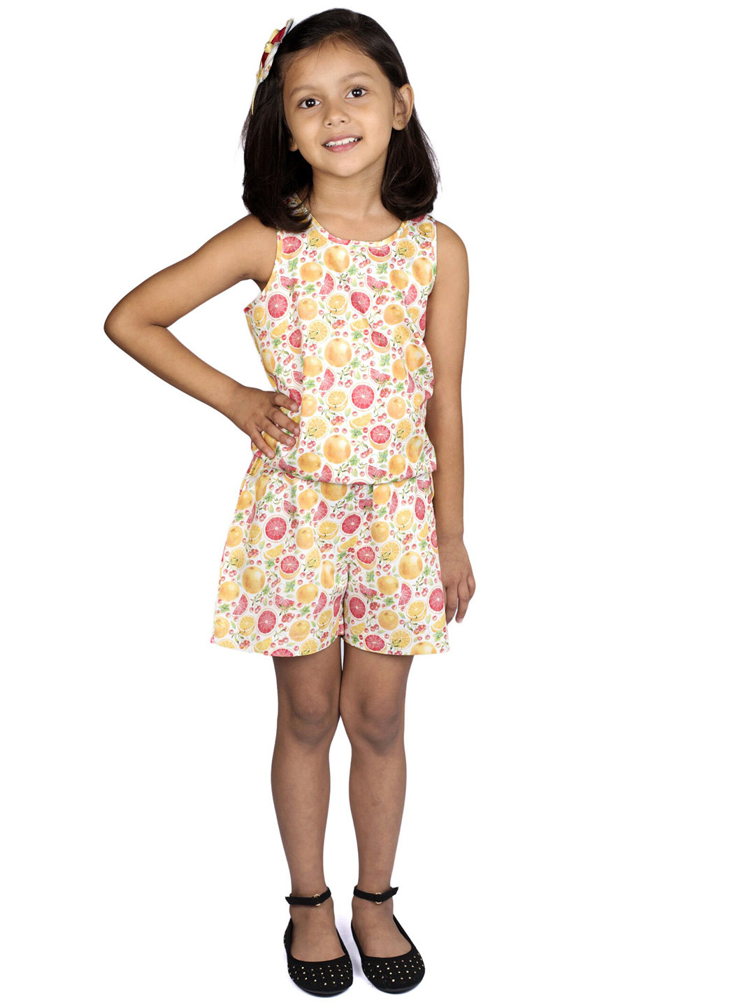 

RIBBON CANDY Kid Girls Floral Cotton A-Line Dress with 1 Single Alligator Hair Clip, Orange