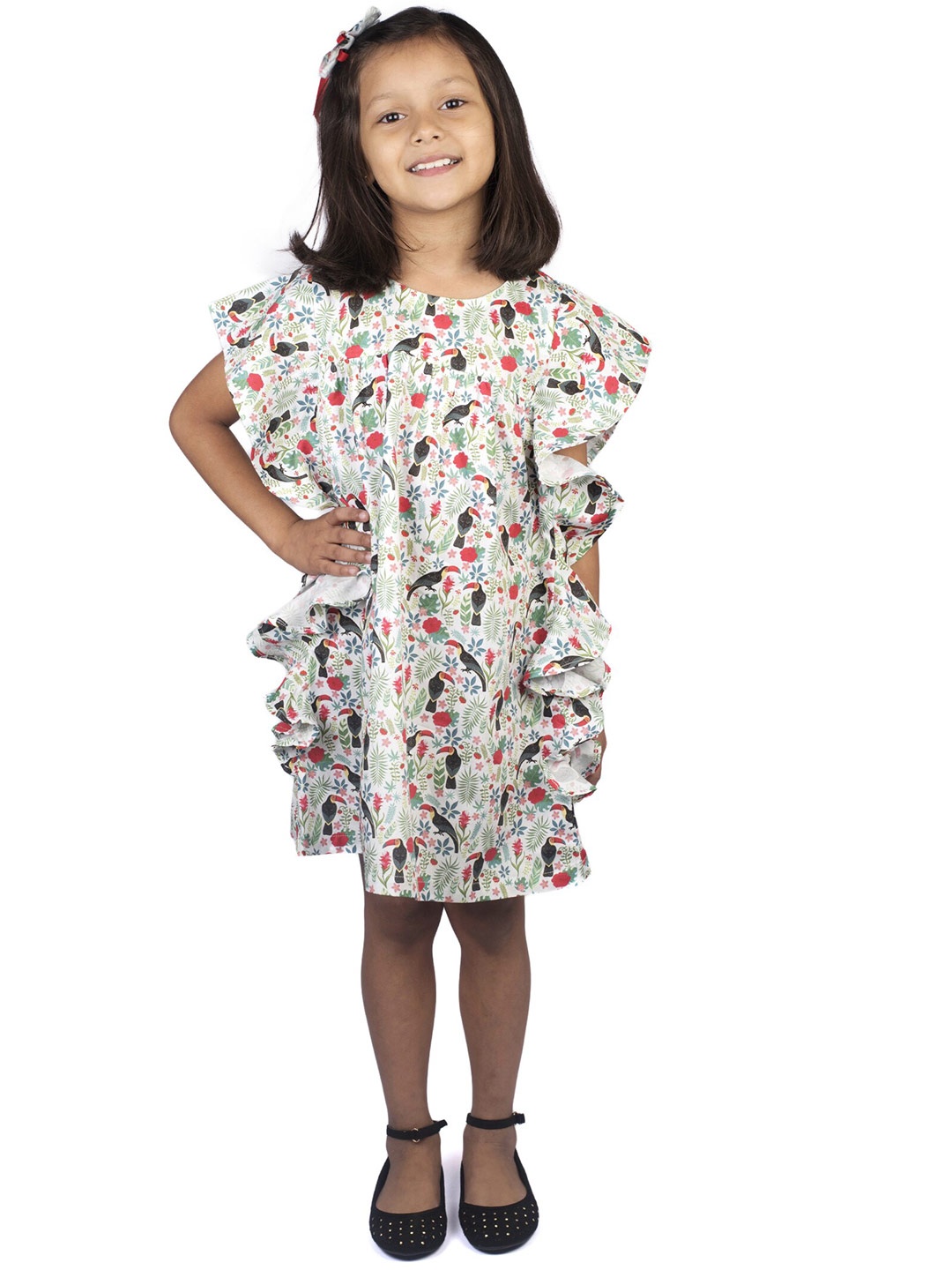 

RIBBON CANDY Kid Girls Floral A-Line Dress with Alligator Hair Clip, White