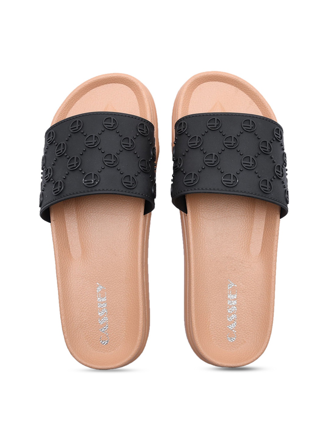 

CASSIEY Women Textured Sliders, Black