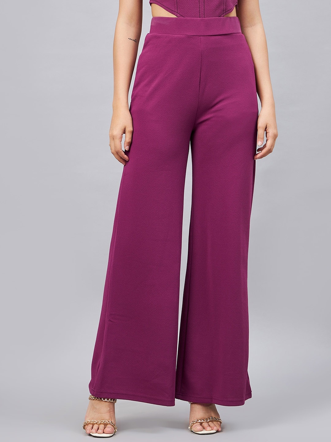 

Orchid Blues Women Flared High-Rise Trousers, Purple