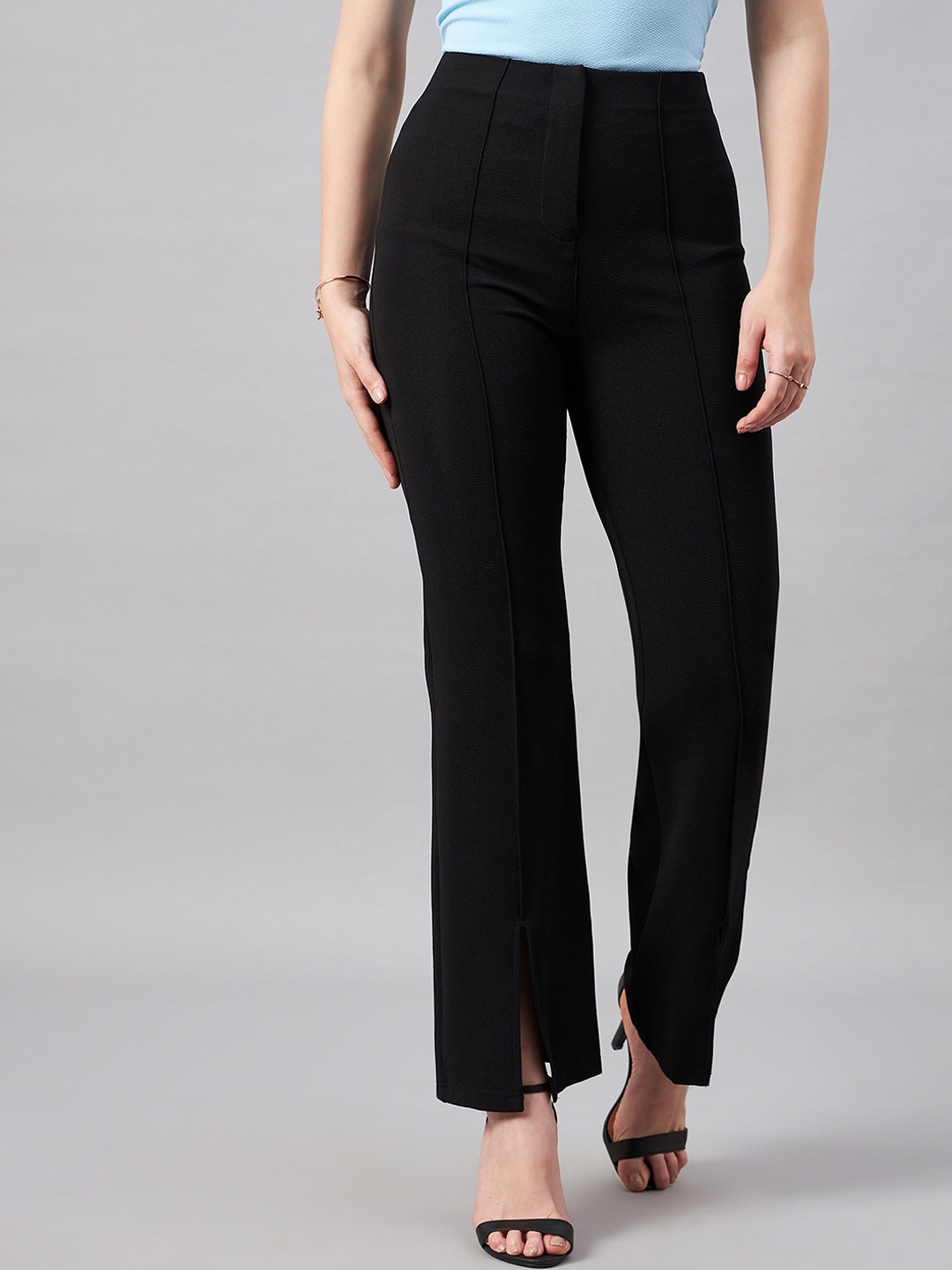 

Orchid Blues Women High-Rise Bootcut Trousers, Black