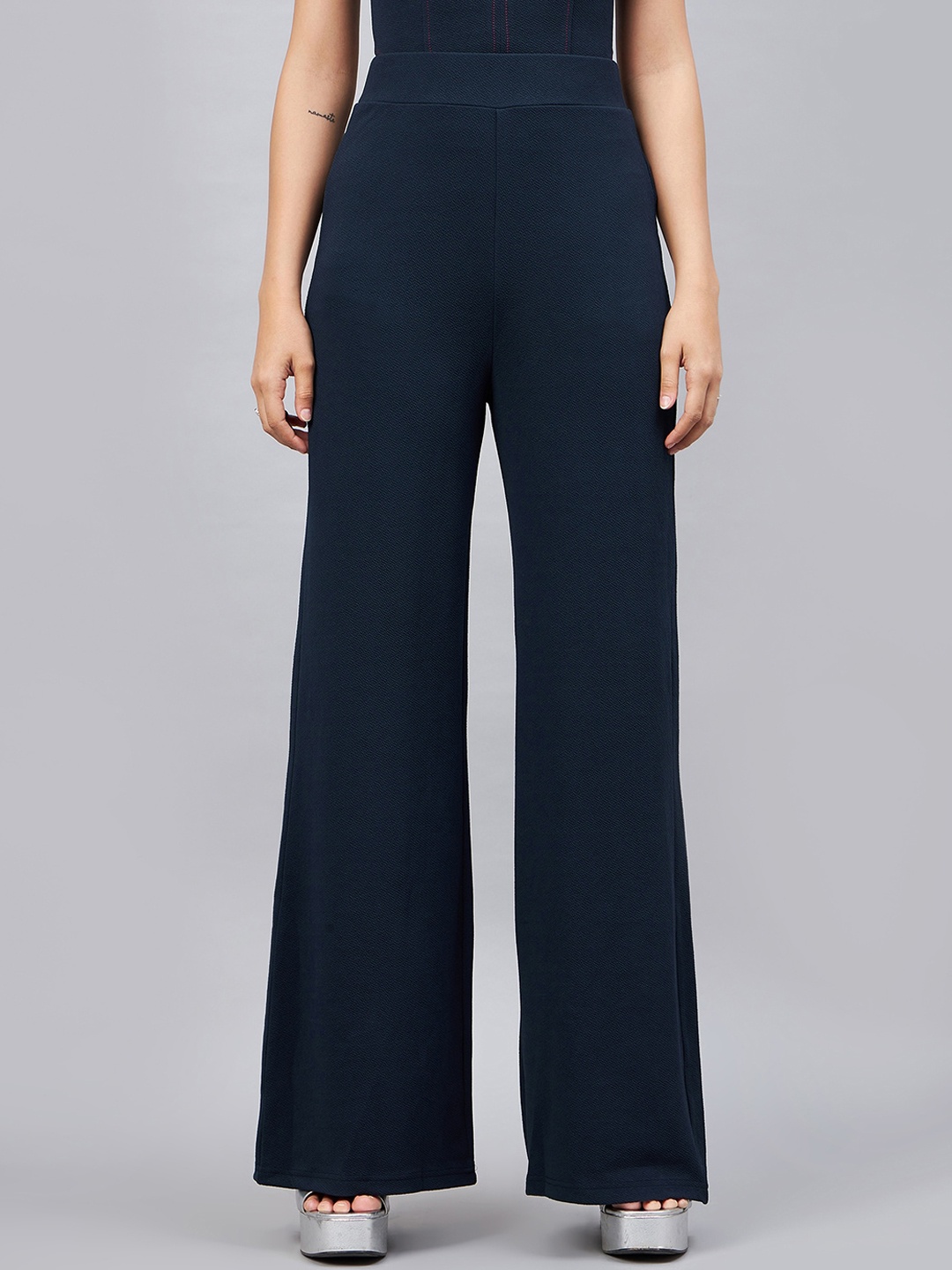 

Orchid Blues Women Flared High-Rise Parallel Trousers, Navy blue