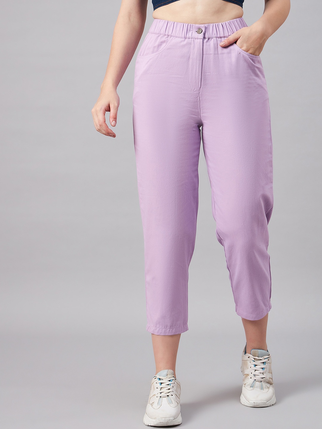 

Orchid Blues Women High-Rise Cotton Trousers, Lavender