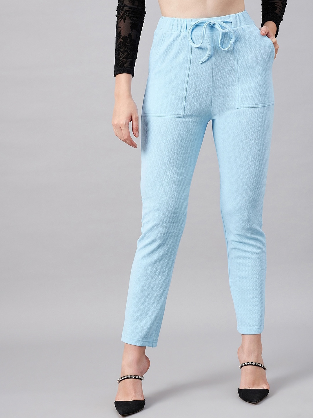 

Orchid Blues Women Tapered Fit High-Rise Trousers, Blue