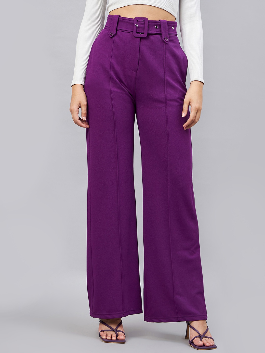 

Orchid Blues Women Flared High-Rise Trousers, Purple