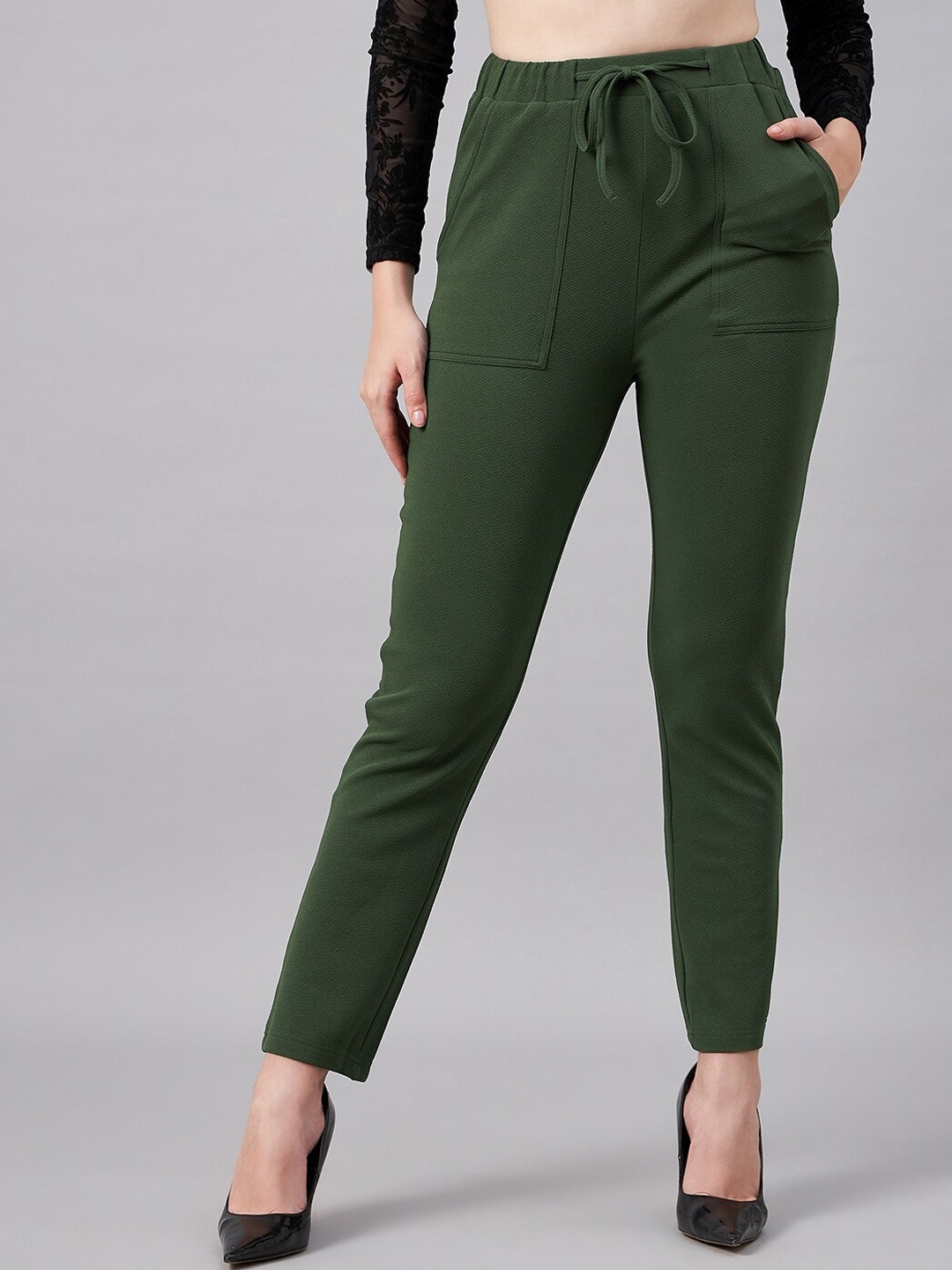 

Orchid Blues Women Tapered Fit High-Rise Trousers, Green