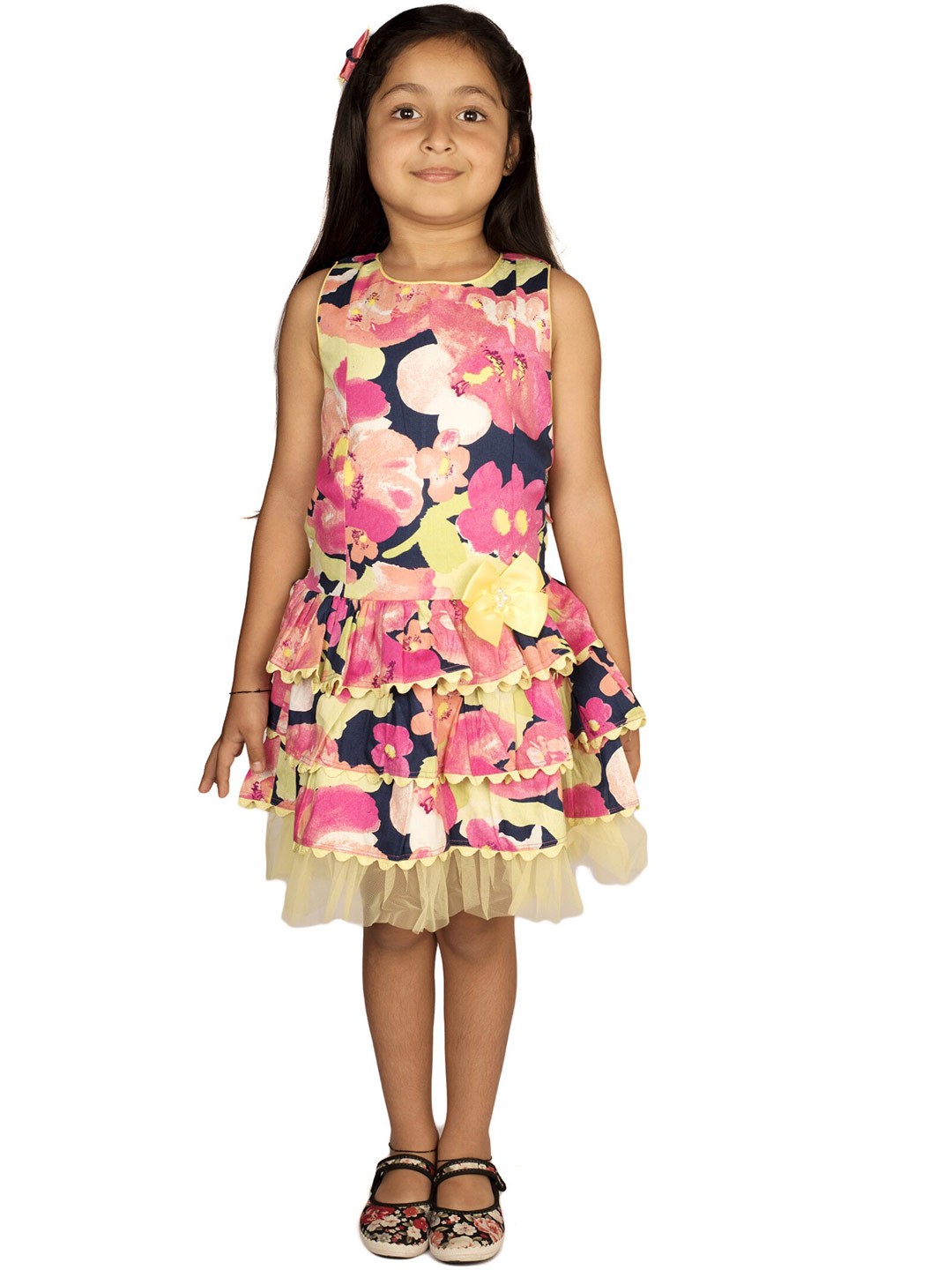 

RIBBON CANDY Girls Floral Printed Cotton A-Line Dress, Pink