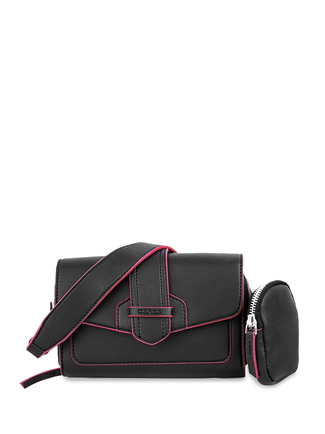 

CERES Textured Zip Detail Leather Sling Bag, Black