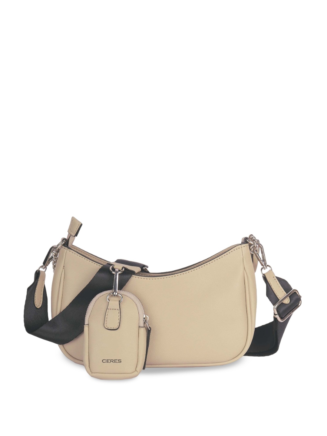 

CERES Leather Miniature Sling Bag With Pouch, Beige